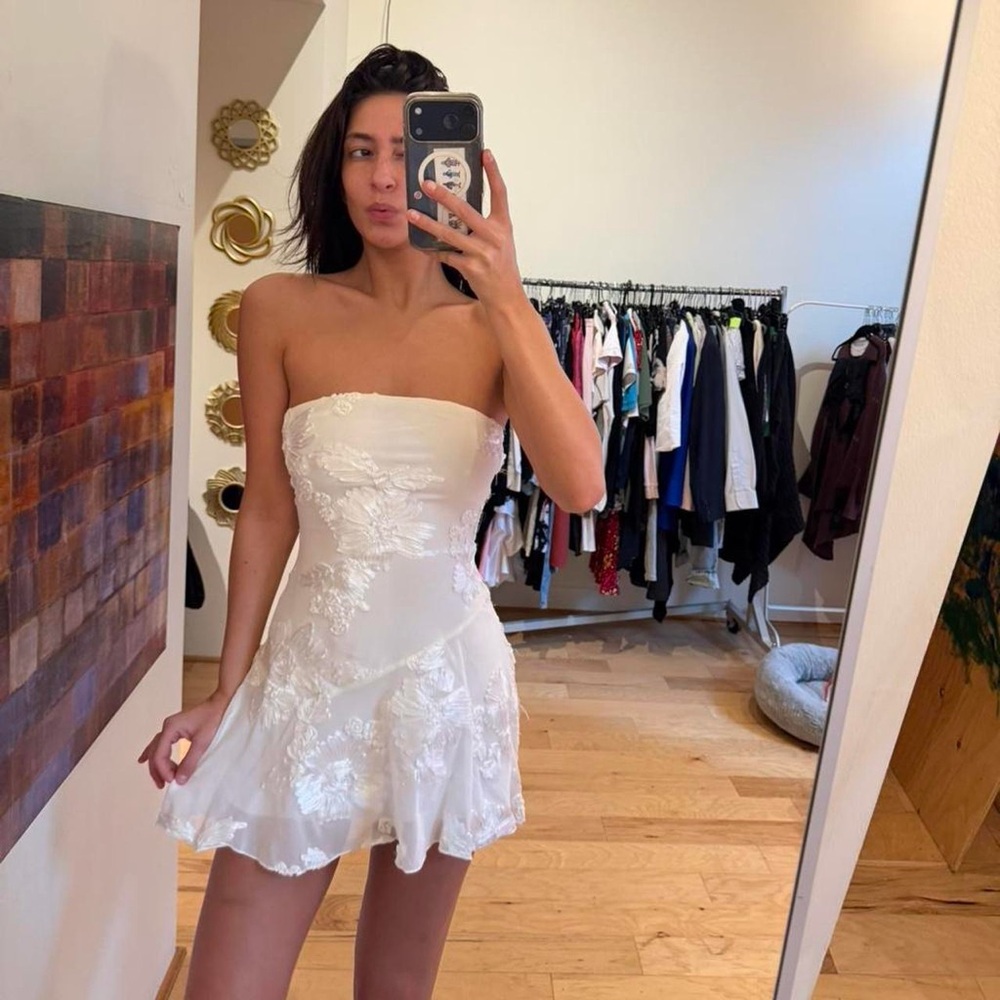 Princess Polly White Strapless Floral Lace Mini Dress